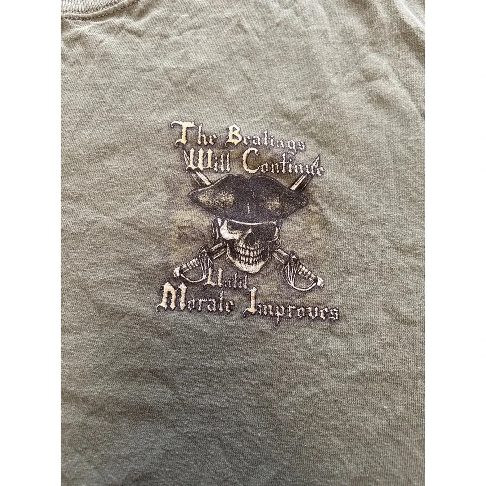 Biloxi Beach Pirate Graphic T-Shirt‎ Mens XL Green The Beatings Will Continue